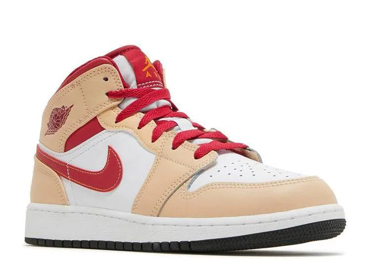 Air Jordan 1 Mid Beige Red (GS) - HIDEOUT