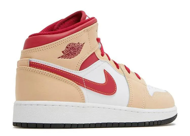Air Jordan 1 Mid Beige Red (GS) - HIDEOUT